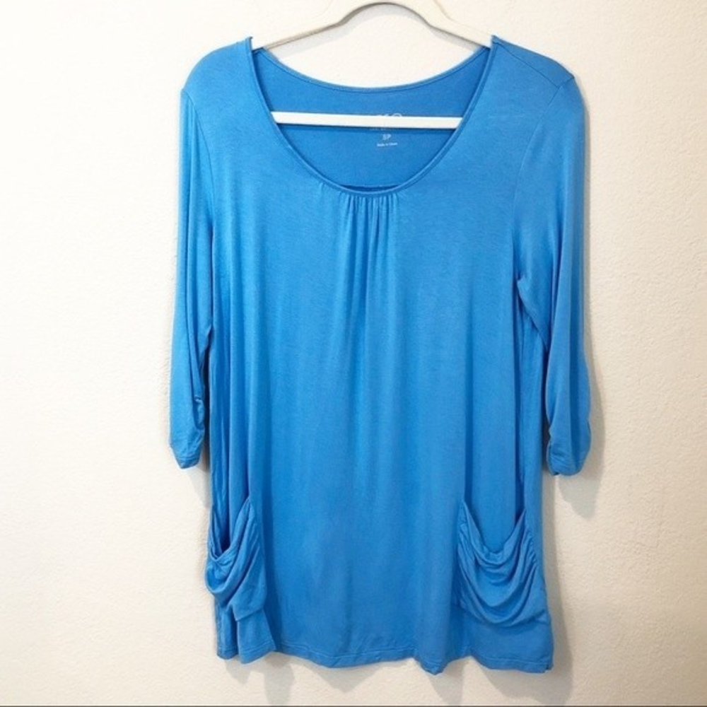 LOGO Lori Goldstein Pocket Tunic Blue Small Petite